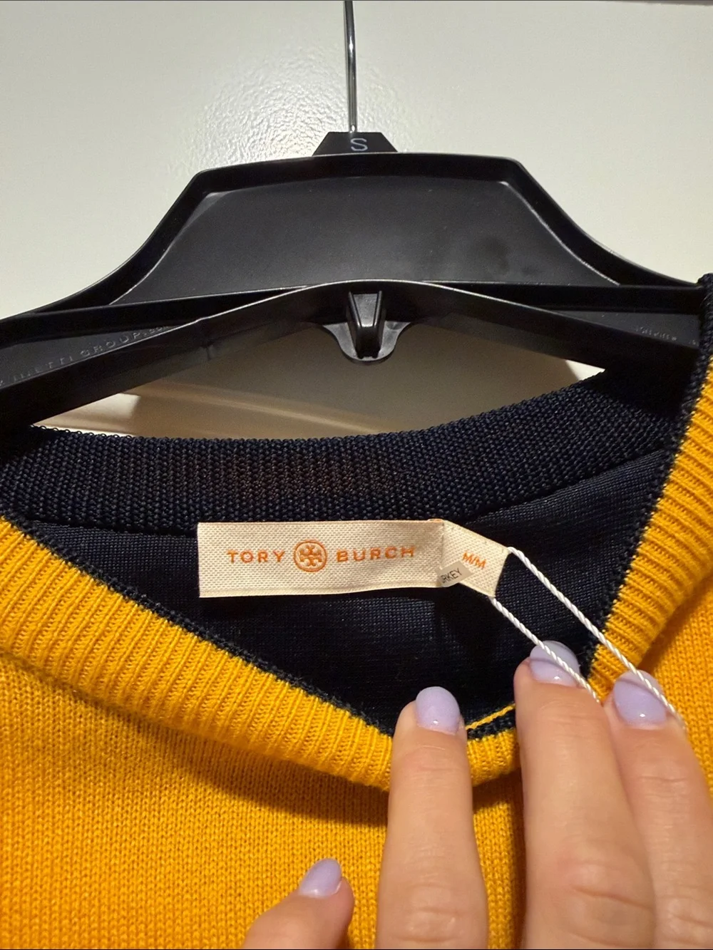 Tory Butch Gold Crest Cashmere Sweater with Contrast Trim